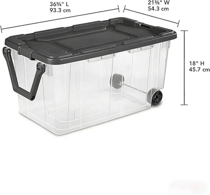 160 Quart Wheeled Stacker, Extra Large Durable Clear Bin, Latch Lid and Pull - Image 2