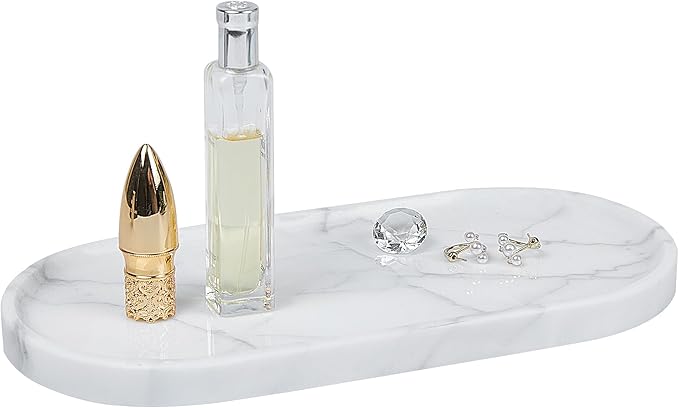 Natural Marble Tray 9.8”x4.7”x0.6” | Hand-Polished Oval Stone Tray by Unknown