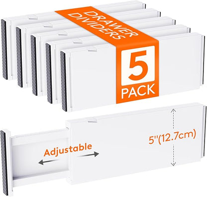 Lifewit 5 Pack 5" High Drawer Divider, 13.5-22" Expandable Deep Drawer Dividers by Lifewit