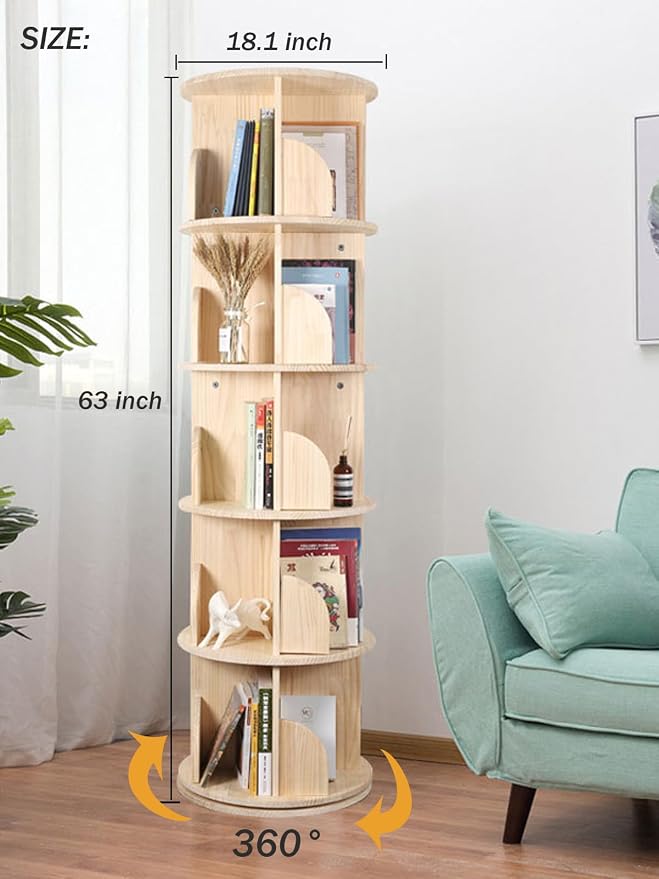 Bear Qiaqia Rotating Bookshelf, 360 Display 5 Tier Floor Standing Bookcase - Image 3