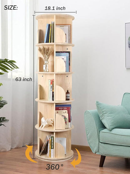 Bear Qiaqia Rotating Bookshelf, 360 Display 5 Tier Floor Standing Bookcase - Image 3