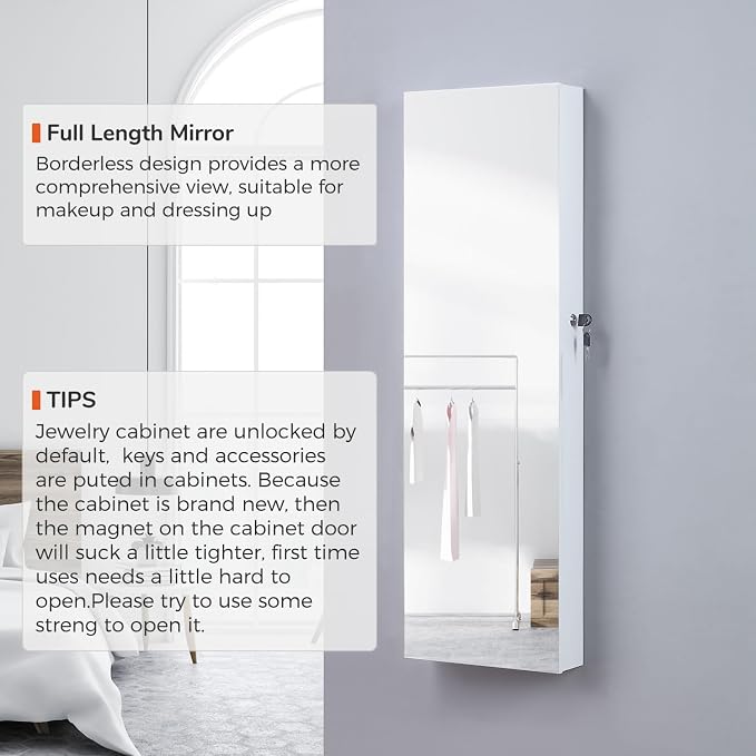 GISSAR Full Length Mirror Jewelry Cabinet, 6 LEDs Jewelry Armoire Wall Mounted - Image 2