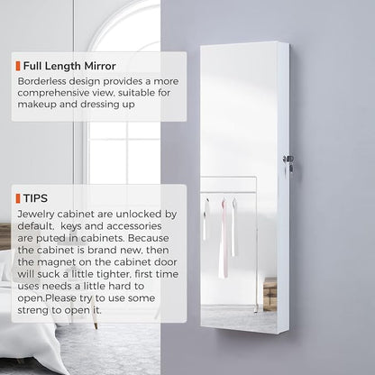 GISSAR Full Length Mirror Jewelry Cabinet, 6 LEDs Jewelry Armoire Wall Mounted - Image 2