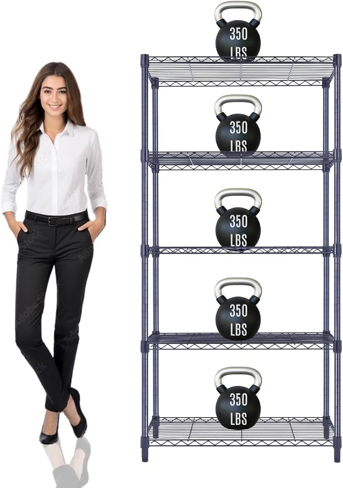 30"x14"x60" PRIME HEAVY DUTY Black 5-Tier Wire Shelving 1, 750 LBS MAX Capacity by StimulateLiving