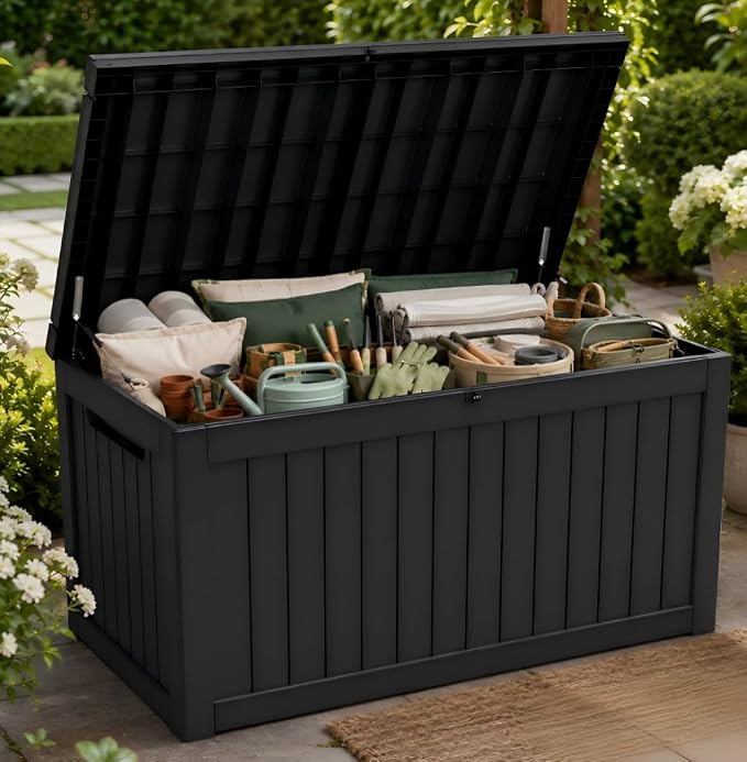 182 Gallon Outdoor Deck Storage Box, Large Waterproof Resin Patio Storage Box - Image 9