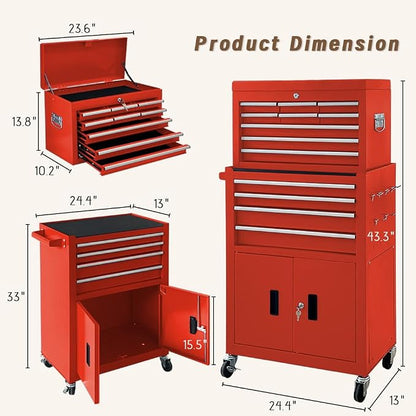 13-Drawer Double Doors Handle Rolling Tool Chest, 2 in 1 Detachable Rolling - Image 3