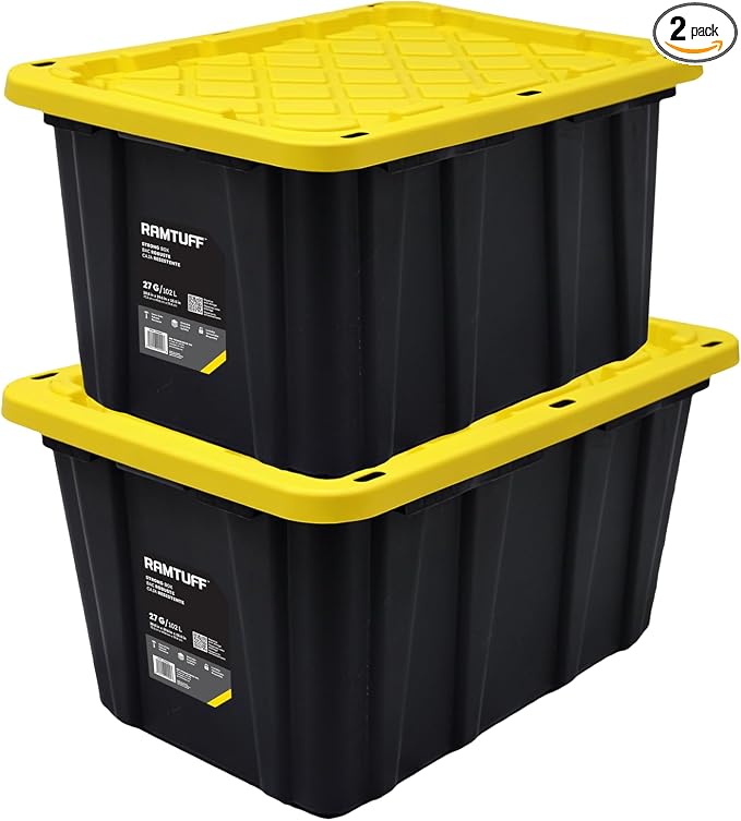 Ramtuff STRONG BOX Black & Yellow, 27-Gallon Heavy Duty Tough Storage Container by Ramtuff