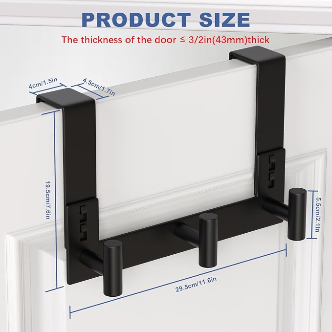 PMMASTO Over The Door Hooks, Fits 1-3/4" Thick Door No Drill Hooks - Image 3