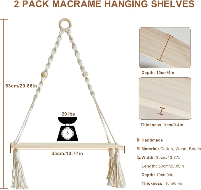 Artilady 2 Pack Wooden Wall Hanging Shelves - Image 2