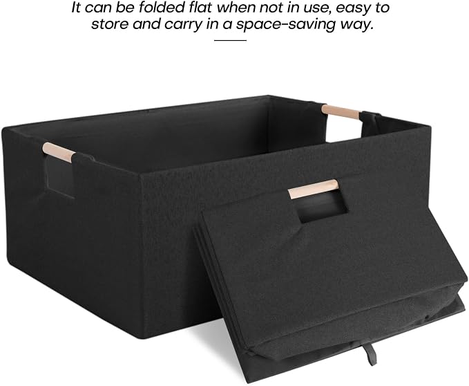 Fabric Storage Bin 3 Pack Foldable Cotton Linen Storage Basket - Image 7