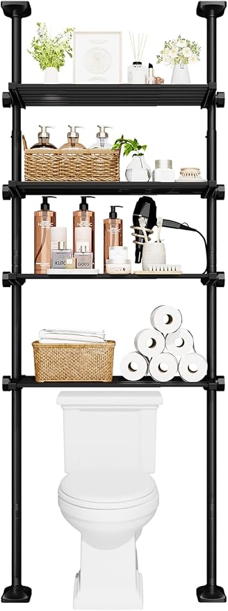 Over The Toilet Storage Shelf No Drill 4-Tier Adjustable Bathroom Organizer | - Image 9