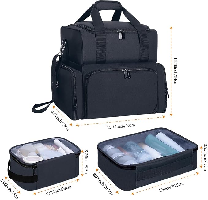 Large Makeup Cosmetic Bag with 3 Removable Case and 2 Removable Dividers Double - Image 2