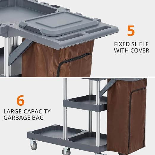 Commercial Housekeeping Utility Cart, Janitorial Cleaning Carts On Wheels - Image 4