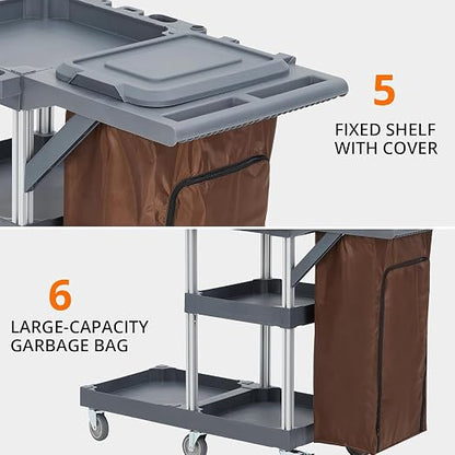 Commercial Housekeeping Utility Cart, Janitorial Cleaning Carts On Wheels - Image 4