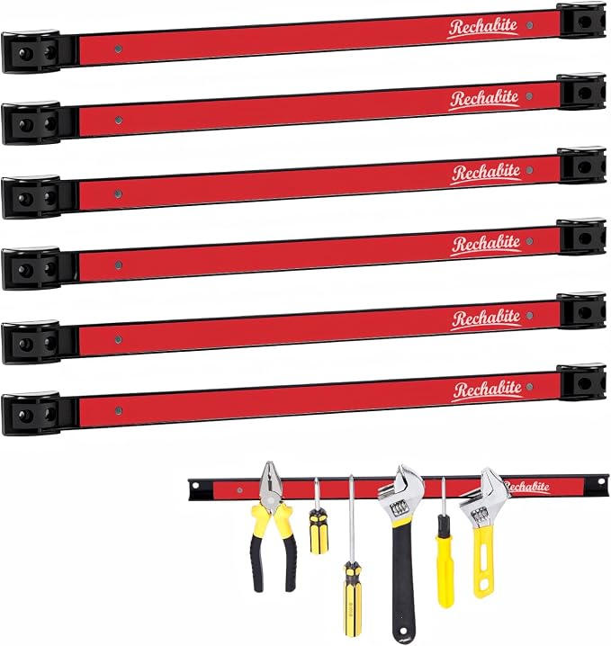 6 Pieces 18" Magnetic Tool Holder Strip, Metal Tool Organizer Rack by RechabiteMagneticTools