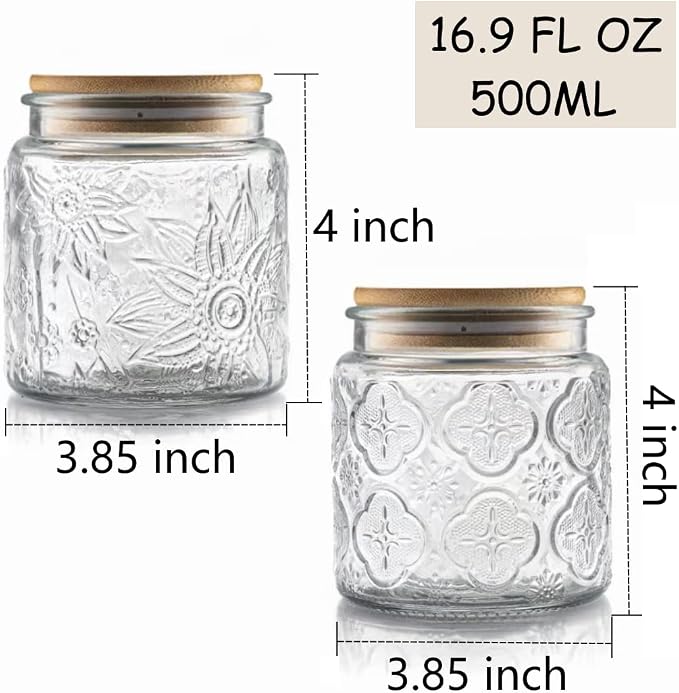 ANSQU Set of 4 Vintage Glass Airtight Storage Jars, 17 FL OZ Glass Storage - Image 2
