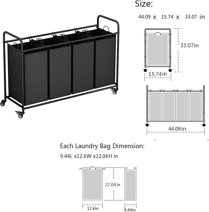 Laundry Sorter 4 Section Hamper Sorter - Image 5