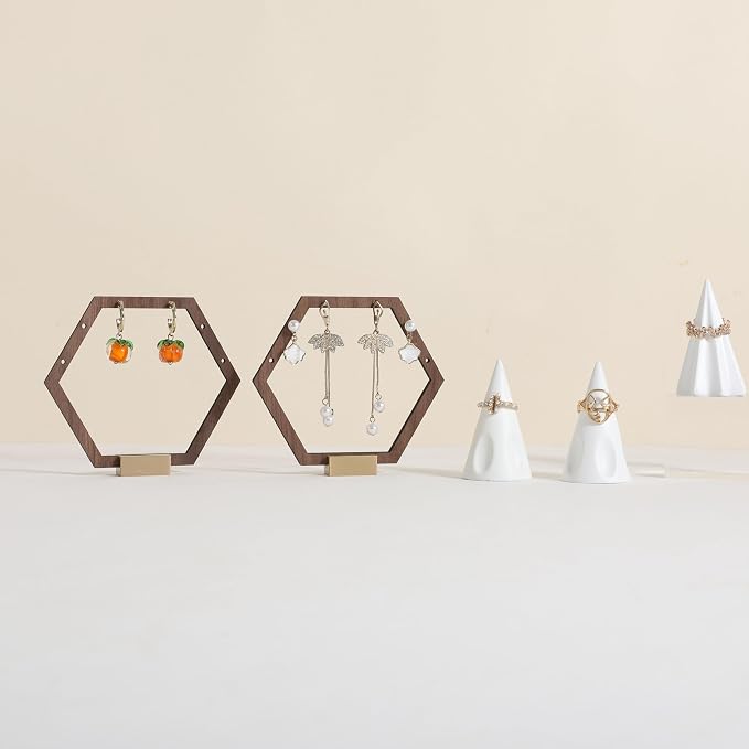 GemeShou 3pcs Wooden stud earring organizer holder, walnut earring hangers - Image 2