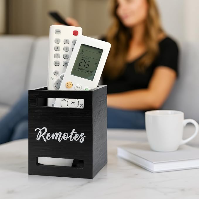 Small Remote Control Holder Wall Mount Wooden Remote Caddy Organizer - Image 2