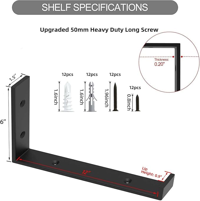WEKIS 12 Inch Heavy Duty Floating Shelf Bracket, Wall Mounting Industrial Black - Image 3