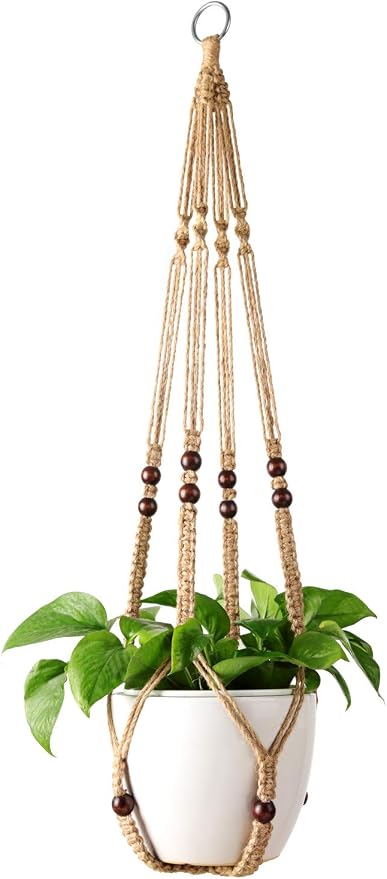 Mkono Macrame Plant Hanger Indoor 35 Inch Hanging Planter Basket Brown 1Pc | - Image 8