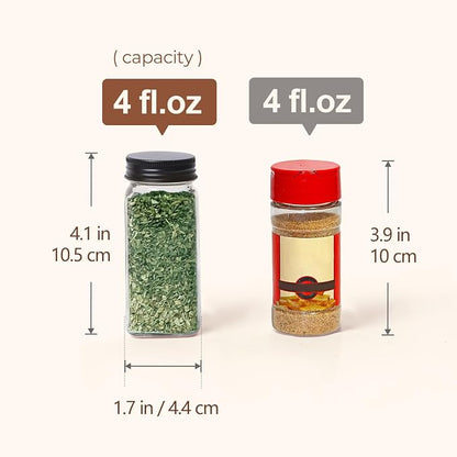 ComSaf Glass Spice Jars with with Labels 4 oz 6 Pack Small Square | Empty - Image 5