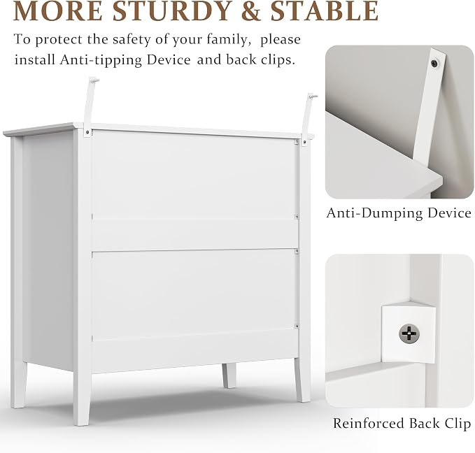 RoyalCraft Large 3 Drawer Dresser Set of 2, Fluted Wood Chest of Drawers - Image 6