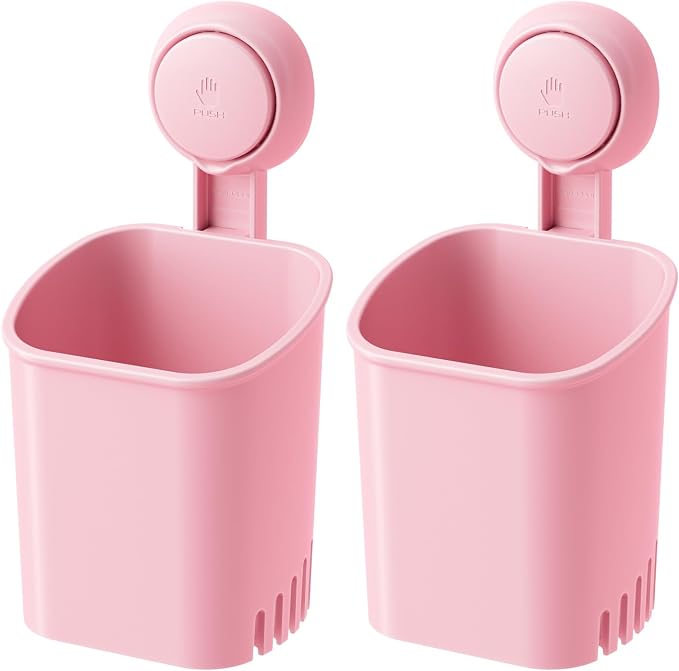 LEVERLOC Powerful Suction Toothbrush Holder 2 Pack, Removable Drill-Free Wall by LEVERLOC
