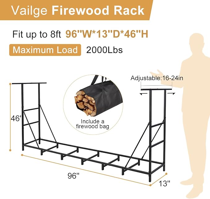 Vailge Firewood Rack Outdoor 8FT - Image 2
