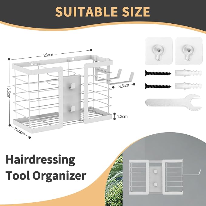 FUNKYLEE Hair Tool Organizer, 3 in 1 Metal Bathroom Blow Dryer Organizer Wall - Image 5