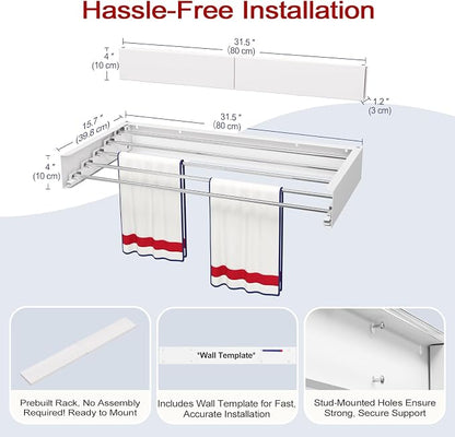 Wall Mounted Drying Rack 31.5", Foldable Laundry Drying Rack - Image 6