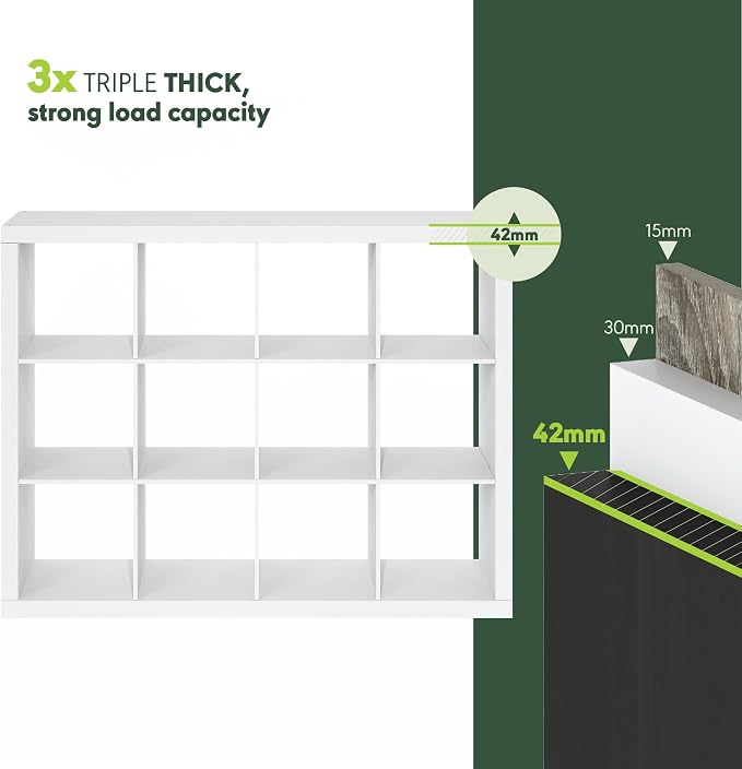 Furinno Cubicle Book Shelf, 12-Cube Bookshelf, Triple Thick Frame Cube Storage - Image 8