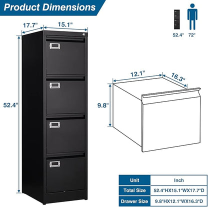4 Drawer File Cabinet, Vertical Filing Cabinets - Image 3