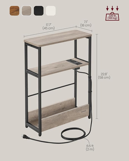 VASAGLE Side Table with Charging Station, Narrow End Table, 3-Tier Nightstand - Image 3