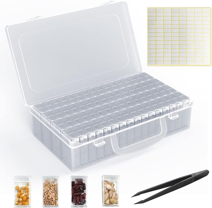 64 Solts Seed Storage Box with 112Pcs Label Sticker and a Tweezers, Diamond by ARSUNOVO