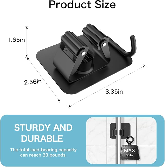 nacena Broom Holder Wall Mount, 4 Packs Black Stainless Steel Mop and Broom - Image 2
