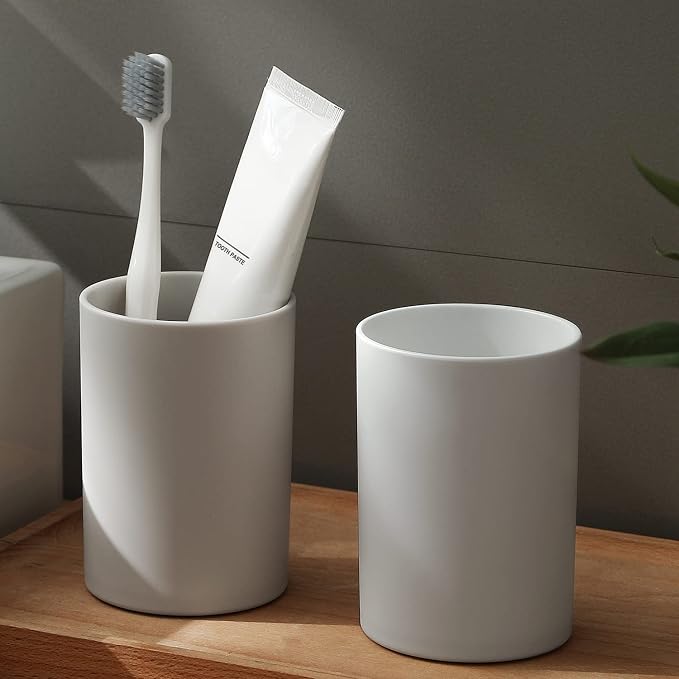 PP 2PCS Reusable Unbreakable Toothbrush Cup 10.5oz/300ml Mouthwash Holder by DeTii