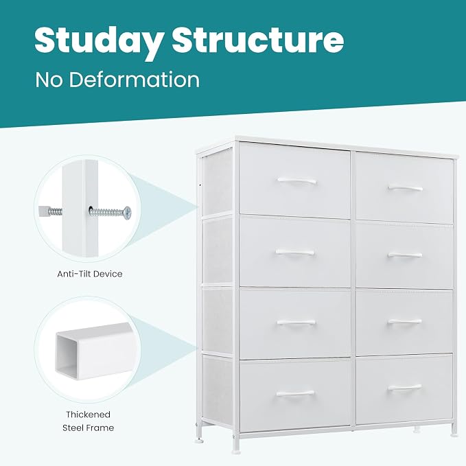 OLIXIS Dresser for Bedroom, 8 Storage Drawers, Tall Fabric Tower Organizer | - Image 7