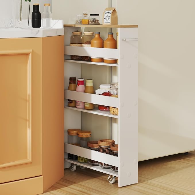 Slim Rolling Storage Cart, 4 Tier Narrow Kitchen Cart - Image 2