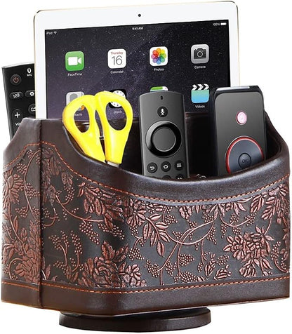 YAPISHI Antique Leather Remote Control Holder, 360 Degree Spinning Desk TV by YAPISHI