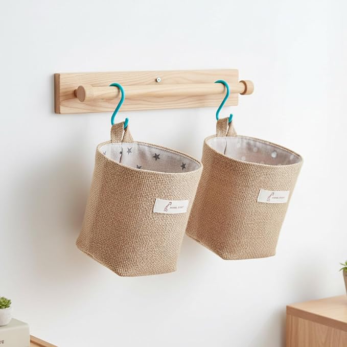 2 Pack Hanging Basket for Door, Small Wall Hanging Storage Bags Jute Wall - Image 2