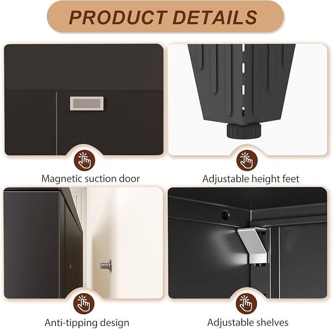71" Black Metal Storage Cabinet - Image 5