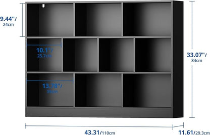 Cozy Castle Black Bookshelf, 3-Tier Open Shelf Bookcase, 10 Cube Storage - Image 2