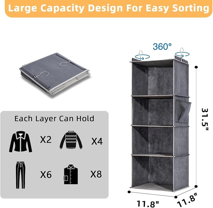 4-Shelf Hanging Closet Organizer and Storage, Collapsible Hanging Shelves - Image 2