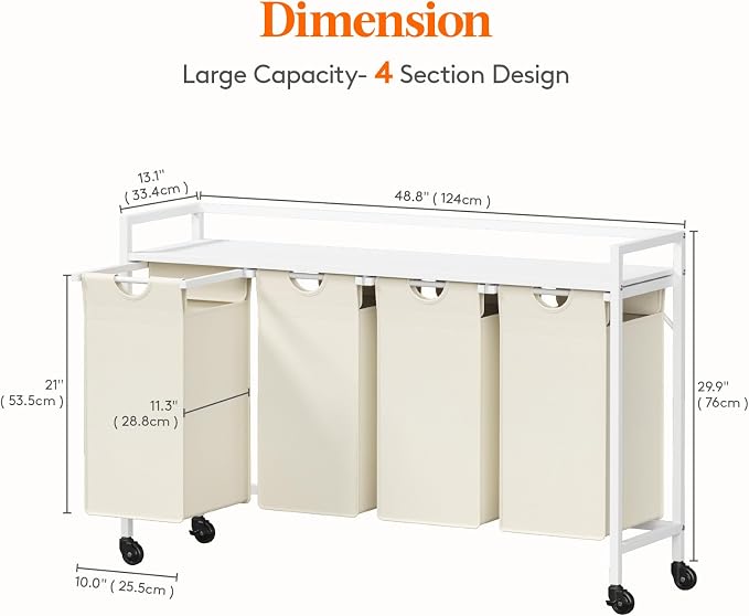 Lifewit Laundry Hamper 4 Section, 168L Pull out Laundry Clothes Basket Organizer - Image 3