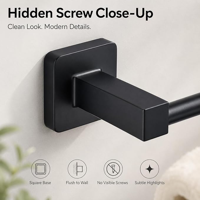 Matte Black Bathroom Hardware Set 4 Pieces, Towel Bar Set Stainless Steel Wall - Image 4