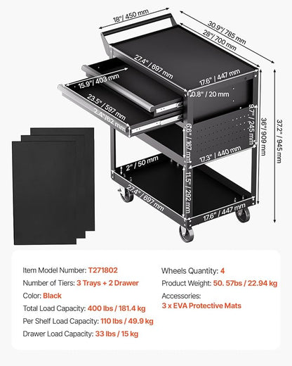 VEVOR 5-Tier Tool Cart with Wheels, 400 lbs Load Capacity, Rolling Work Cart - Image 7