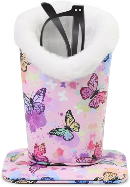 Plush Lined Eyeglasses Holder, Cute Magnetic PU Leather Glasses Stand Case by FLYINGMAGE