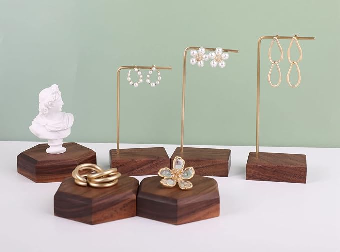 GemeShou 3pcs walnut wooden dangle earring stand holder, hoop earring displays - Image 2