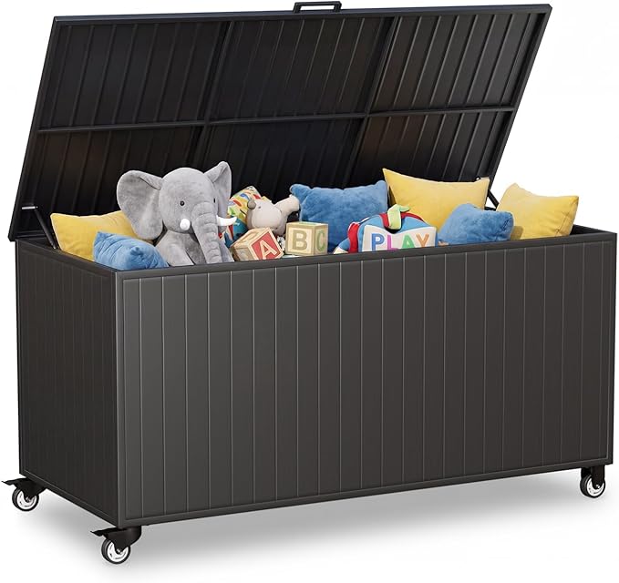 Outdoor Storage Box with Wheels 250 Gallon, Metal Deck Boxes Waterproof by RICNOD